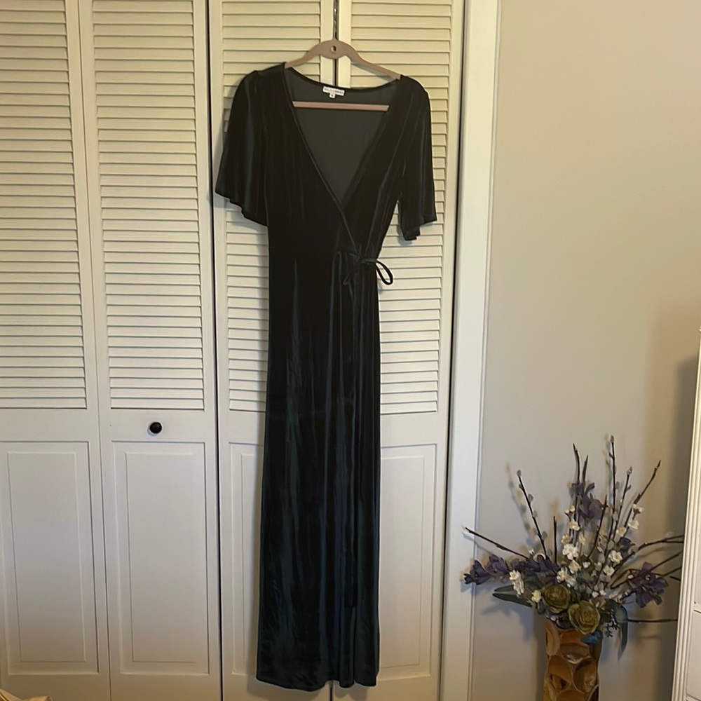 Teal Velvet Wrap Maxi